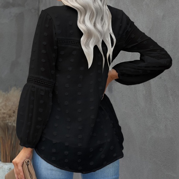 boho v neck swiss dot lace detail blouse Sage - Picture 8 of 10